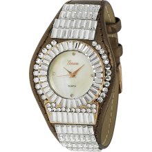 Geneva Platinum Women's Rhinestone-accented Metallic Leather Watch -