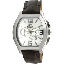 Gino Franco 9655Br Men'S 9655Br Barrel Shaped Chronograph Stainless Steel Genuine Leather Strap Watch