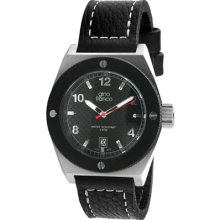 Gino Franco 9658Bk Men'S 9658Bk Round Black Pvd Plated Stainless Steel Calf Leather Strap Watch