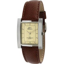 Gino Franco Men's Square Stainless Steel Case Leather Strap Watch