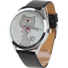 Girl Women Watch Black Watchband White Dial Plate 214