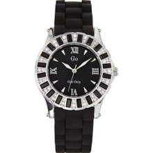 Go Women's 697775 Black Dial White and Black Crystal Soft Rubber ...