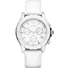 Golana Aura Chrono Women's Quartz Watch With White Dial Chronograph Display And White Leather Strap Au400-1