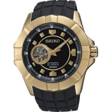 Gold Tone Stainless Steel Case Rubber Strap Automatic Black Dial