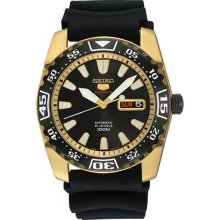 Gold Tone Stainless Steel Automatic Black Dial Rubber Strap