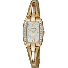 Gold Tone Stainless Steel Case Solar Mother Of Pearl Dial Crystals On