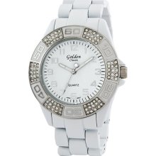 Golden Classic Women's Boyfriend Rhinestone Watch in White