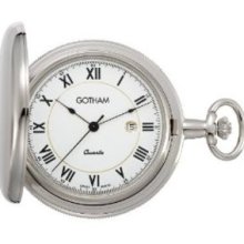 Gotham Men's Silver-Tone Polished Quartz Date Pocket Watch with