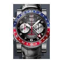 Graham Chronofighter Oversize GMT Blue and Red 47 mm Watch - Black Dial, Black Crocodile Strap 2OVHS.B39A Chronograph Sale Authentic