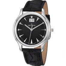 Grovana Mens Black Dial Black Leather Strap Grand Date Quartz Watch 1030.1537