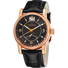 Grovana Mens Day Retrograde Black Dial Quartz Watch