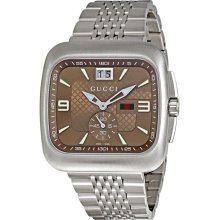 Gucci G-Coupe Steel Bracelet Brown Dial Mens Watch YA131301