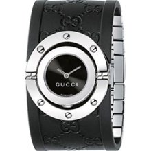 Gucci Series 112 Twirl Rubber Bangle Style Wide Black Dial