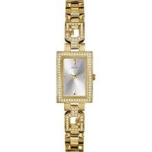Guess Ladies I90166l1 Gold Band White Dial Crystals Watch