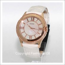 Guess Ladies Mother Of Pearl Dial Leather Waterpro Watch U11679l1