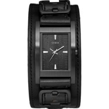 Guess Male Buckle Up Men's Quartz Watch With Black Dial Analogue Display And Black Leather Strap W85094g1