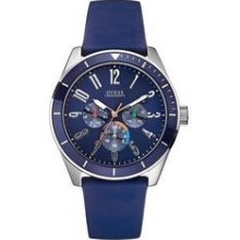 Guess Mens Rally Blue Rubber Strap Watch U95138g6 Ss Date Day Waterpro