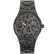 Guess Metallic Animal Print Watch In Black