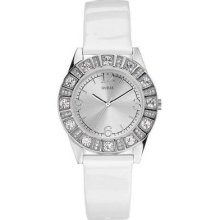 Guess Sparkle Ss Swarovski Lady Watch White Patent Leather Strap G76037l