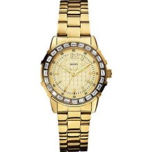 Guess U0018l2 Unique Swarovski Crystal Chronograph Yellow Gold Iced Petite Watch