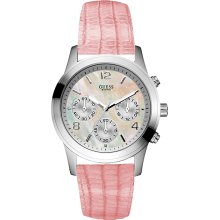 Guess U11061L1 MOP Dial Pink Leather Band Chronograph Women's Watch