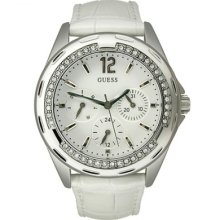 Guess White Leather Crystal Watch U10563l1 ,new, Comes With Original Guess Box