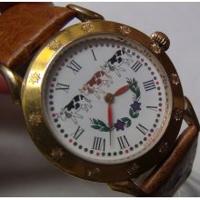 Handsome Men's Gold Limited Edition Swiss Made Quartz Watch w/ Ostrich Strap - Metal