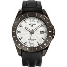 Hector H France Men's PVD Stainless Steel Leather Strap Date Watch