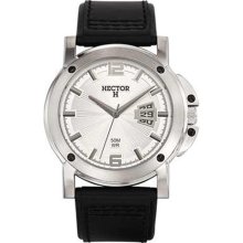 Hector Men's Silver Dial Black Leather Band Quartz Analog Watch ...