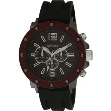 Henley Decorative Multi-Dial Men's Sports Quartz Watch With Black Dial Analogue Display And Black Silicone Strap H02058.10
