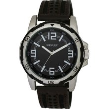 Henley Gents Polished Chrome Fashion Quartz Watch With Black Dial Analogue Display And Black Silicone Strap H02053.3