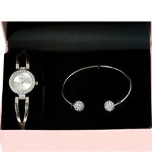 Henley Ladies Diamante Matching Pearl Bracelet Women's Quartz Watch With Mother Of Pearl Dial Analogue Display And Silver Stainless Steel Plated Bracelet H1351.1