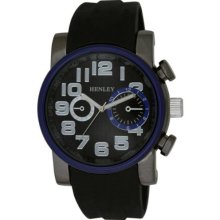 Henley Men's Quartz Watch With Black Dial Analogue Display And Black Brushed Gun Metal Silicone Strap H02049.6