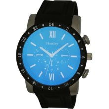 Henley Men's Quartz Watch With Black Dial Analogue Display And Black Lazer Crystal Silicone Strap H02041.3