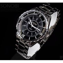 Hot Sale Sinobi Mens White Black Plated Stainless Steel Fashion Wrist Watch