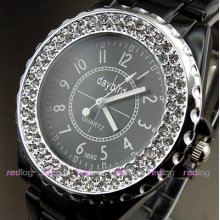 Hours Clock Dial Hand Water Ladies Crystal Steel Men Women Wrist Watch W116