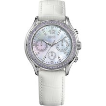 Hugo Boss 1502262 Mop Dial Chronograph Crystals Set White Leather Men's Watch