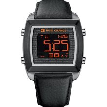 Hugo Boss Men Watch 'boss Orange' Alarm Digital Lighted Display Leather 1512609