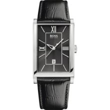 Hugo Boss Men's Quartz Watch With Black Dial Analogue Display And Black Leather Strap 1512385
