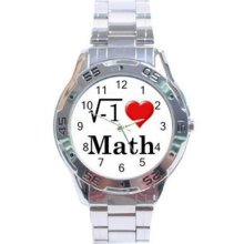 I Heart Math, Math Lover, Math Teacher Stainless Steel Analog Watch