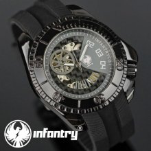 Infantry Luxury Mens Skeleton Semi Automatic Mechanical Sport Wrist Watch Rubber