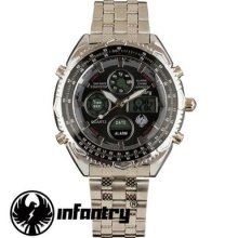 Infantry Police Mens Lcd Chronogrpah Digital Stainless Steel Quartz Army Watch