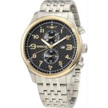 Invicta 10290 Mens Stainless Steel Specialty Carbon Fiber Dial Gold Bezel Date and Month Display