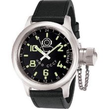 Invicta 7002 Stainless Steelian Diver Gmt Quartz Black Leather