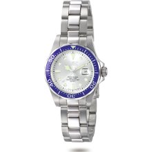 Invicta Ladies Stainless Steel Pro Diver Silver Tone Dial Blue Bezel 4864