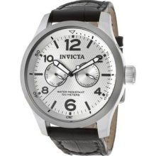 Invicta Mens I Force Swiss Day & Date Silver Textured Dial Black Leather Watch