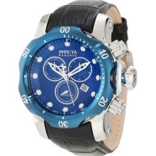 Invicta Men's Mid-Size Stainless Steel Reserve Venom Quartz Chronograph Diver Blue Dial Leather Strap 10821