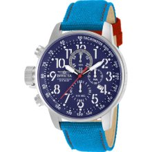 Invicta Men's Stainless Steel Case Quartz Specialty Chronograph Blue Tone Dial Nylon and Leather Strap 12074