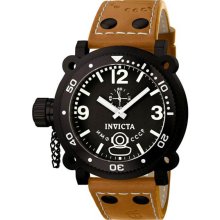 Invicta Men's Stainless Steel Lefty Russian DIver Black Dial Brown Strap 7274