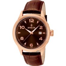 Invicta Men's Vintage Stainless Steel Case Leather Bracelet Brown Tone Dial Date Display 12199